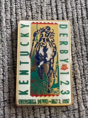 Kentucky Derby 123 Commemorative Enamel Magnet from May 3, 1997- Green/Gold/Blue